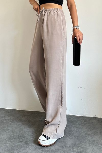 adba style Lace-Up Elastic Waist Washable Modal Woven Palazzo Women's Trousers 4016
