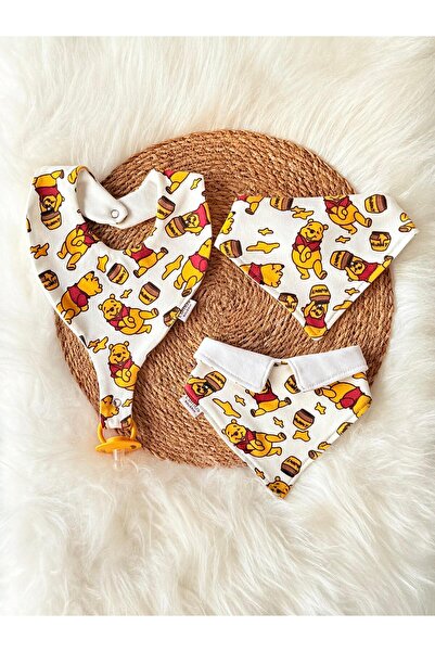 Lumos Trade Winnie the Bear 100% Cotton Fabric Baby Pacifier Holder Bib and P...