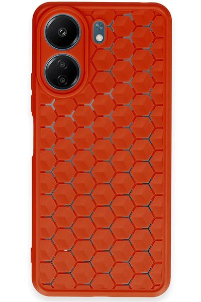 CepteToptan غطاء حماية من السيليكون على شكل قرص العسل لهاتف Xiaomi Redmi 13C - أحمر - MKİ8349-8923