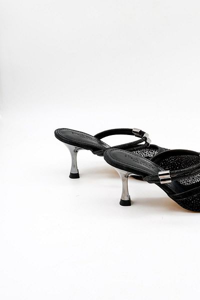 Park Moda Stoned Short Short Heeled Open Back Evening Dress Women's Slippers and Shoes Pm309 Black