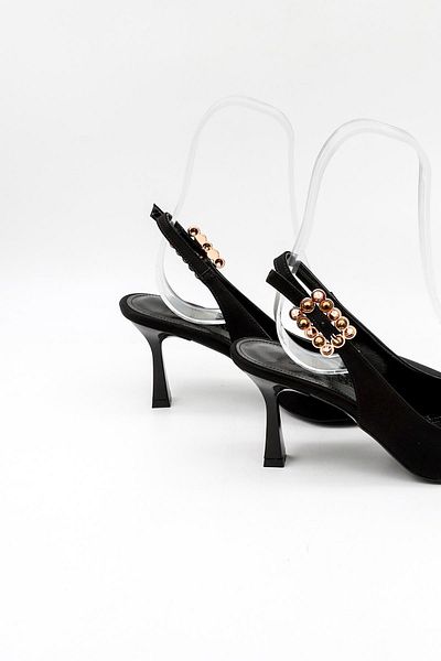Park Moda Stoned Women's Pointed Toe Thin Heeled Nubuck Shoes Pm492 Black Nubuck
