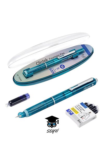 SEYFİKİRTASİYE M Nib Press Fountain Pen Set Cartridge Gift Transparent Body Vivid Colors Plastic Boxed Writech