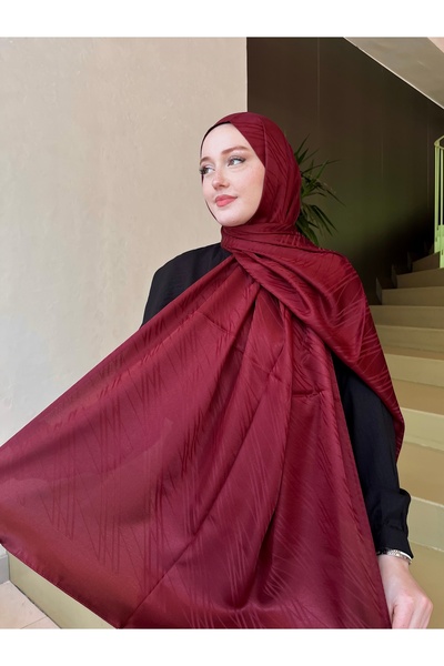 hijabchi İpeksi Jakar Şal Çizgi Desen - Bordo