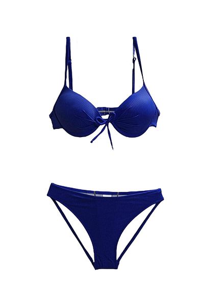 TooHot Women's Saks Blue Ribbed Push-Up Bikini Set