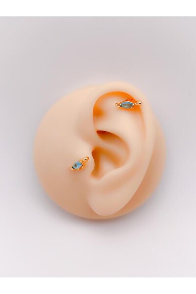 Trinos Cerrrahi Çelik Piercing ( Pirsing ) Mavi Taşlı Kaplumbağa Tragus Helix...