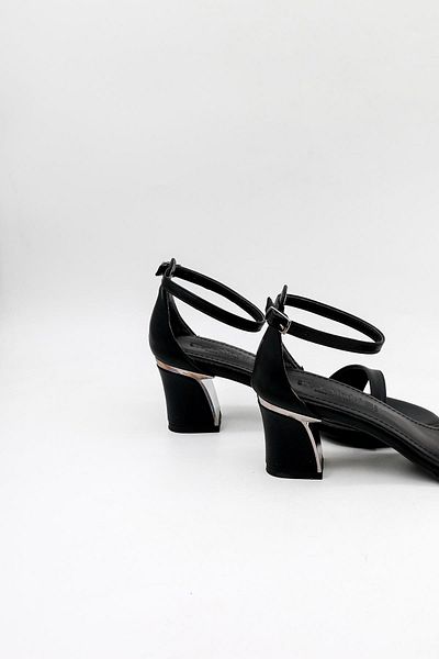 Park Moda Short Heeled Single Strap Evening Dress Stylish Women's Shoes Pm520 Black