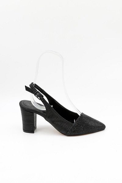 Park Moda Stoned Short Low Heeled Evening Dress Women's Shoes Pm172 Black Stone