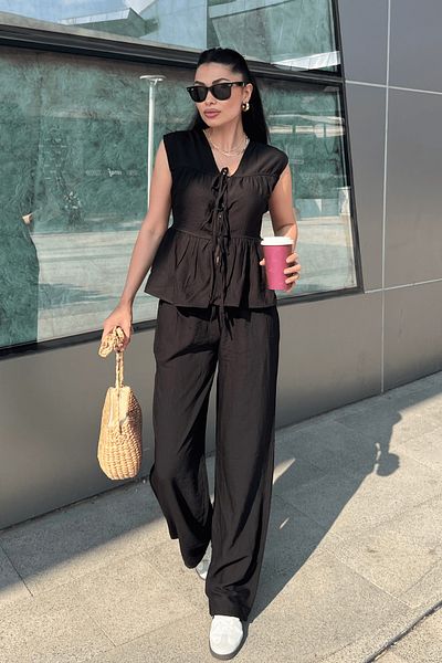 giyimmasalı Strawberry Fabric Drawstring Vest Set - Black