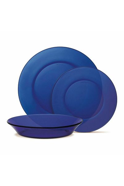 Head & Shoulder Plate set, Duralex Lys, glass, dark blue, 12 pieces