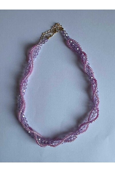 Fata Morgana Accessory 3 Katlı Lila Kristal Boncuklu Tasarım Kolye
