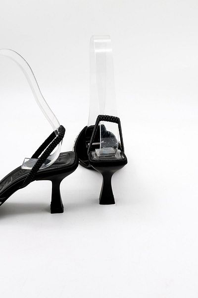 Park Moda Stoned Women's Heeled Shoes Pm474 K113 Black Satin Platinum Stone