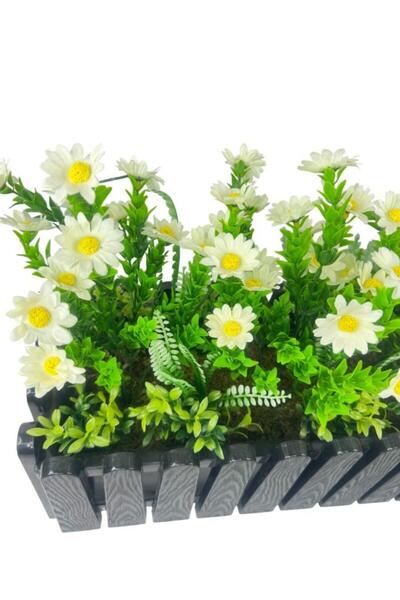 Nettenevime Yapay Çiçek Beyaz Kır Papatyası Siyah Çit Saksıda Küpeşte Askılı Balkon Çiçeği Çiçek Sepeti