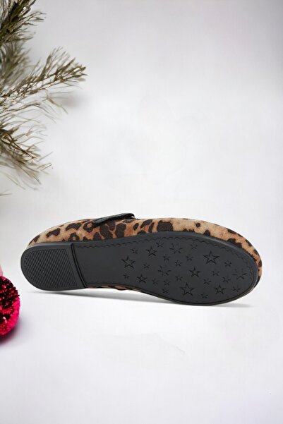 Ponchiq Brown Leopard Patterned Girl's Ballerinas