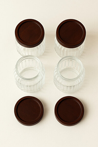 Mirilliahome Set of 4 400 ml Glass Jars – Acacia Vacuum Lid Striped Model