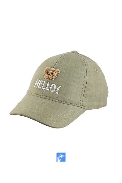 Kardelen Butik Denizli 100% Cotton Embossed Bear Detail Baby Boy Hat (0-18 Months) (Size 44-46 cm)