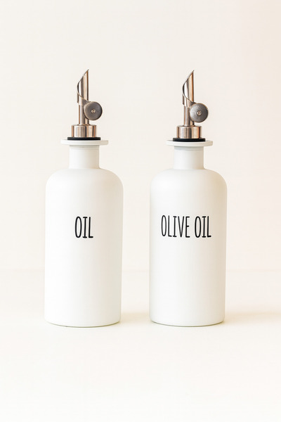 Mirilliahome 2’li Beyaz Cam Yağlık Sirkelik Seti | 500 ml Metal Kapaklı Yağda...