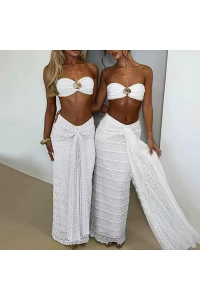 pink life Taklim dublu alb SYDNEY Seashell cu fustă din dantelă