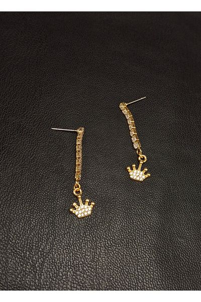 Han Ticarethane Gold Color Stone Waterway Crown Model Earrings