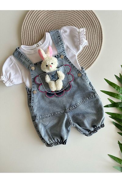 Cimcime Bebe Toy Rabbit Baby Jeans Salopet White T-Shirt 2-Piece Set