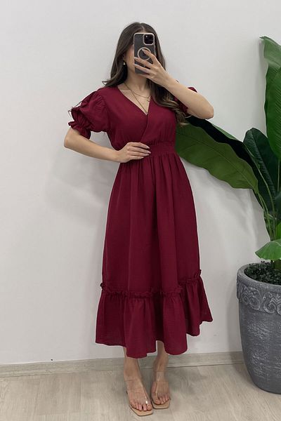 Nazline Rochie lungă de damă, cu guler dublu, cu mâneci balon