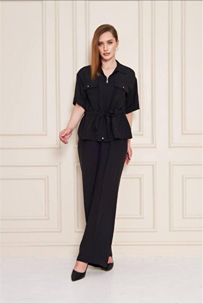 LOVELF Shirt Collar Zippered Chest Pocket Waist Tightening Buluz Elastic Waist Pocket Loose Leg Fabric Trousers