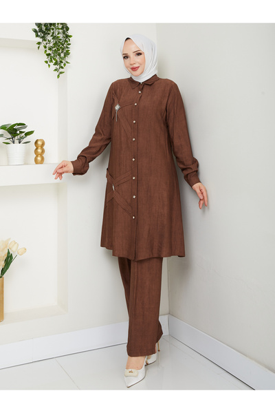 BELLİNA Kadın Çilek Kumaş Şık Yazlık Takım