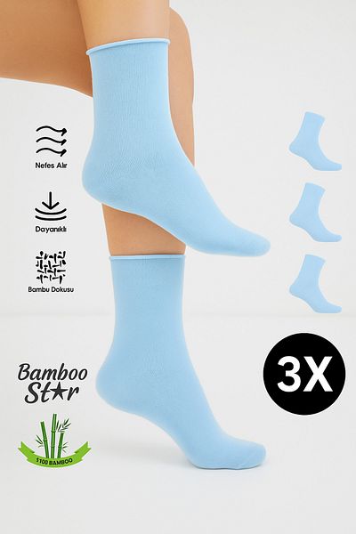 bamboo star Дамски еластични безшевни чорапи от бамбук в ледено синьо, чифт от 3 броя, несвиващи се чорапи / не оставят следи