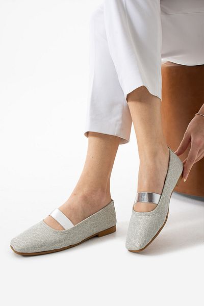 Mepa Ayakkabı Ahmy Single Strap Elastic Gray Silver Daily Women's Ballerinas