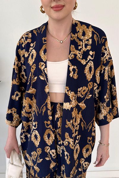 MaziButik Motif Seersucker Suit Navy Blue