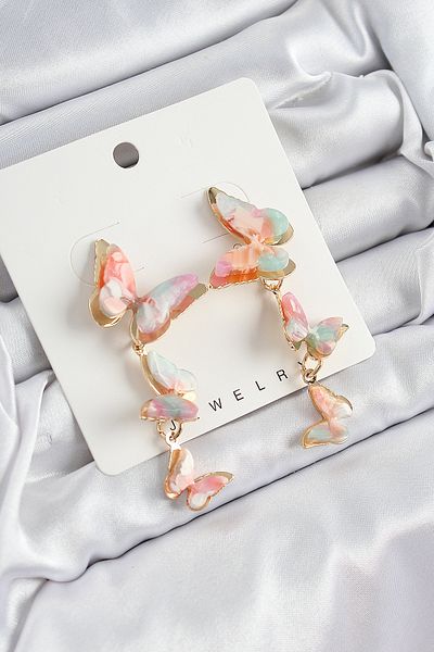SeyCey.co Brass Dangle Marble Patterned Butterfly Model Gold Color Vintage Women's Earrings