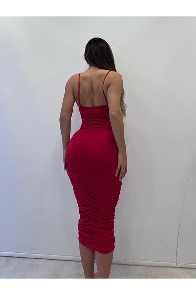 pink life Red Sandy Fabric Full Lycra Pencil Dress