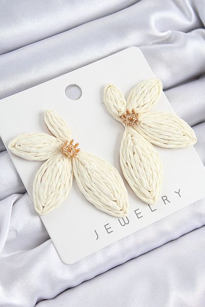 SeyCey.co Half Flower Model Cream Color Women's Straw Earrings