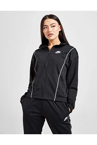 Nike Womens Fitted Track Suit Kadın Siyah Beyaz Eşofman Takımı (DMK SPOR )