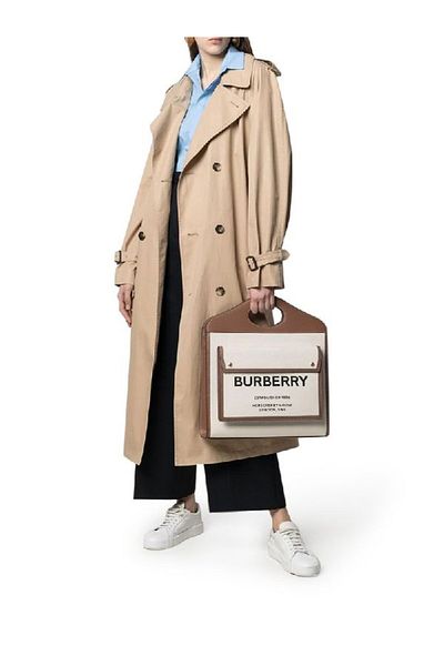 BURBERRY Ladies Logo Printed Pocket Tote Bag - Beige