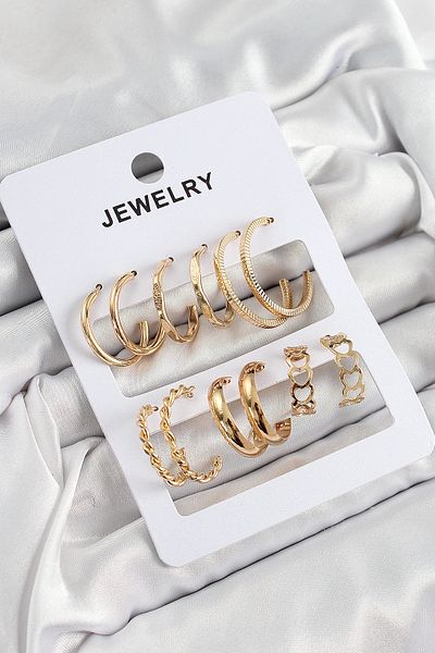 SeyCey.co Brass Mixed Ring Model Gold Color 6 Pairs Women's Earring Set