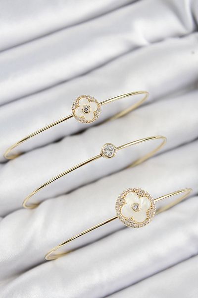 BESKAR Brass Zircon Stone Clover Model Gold Color Vip 3-Piece Women's Bracelet