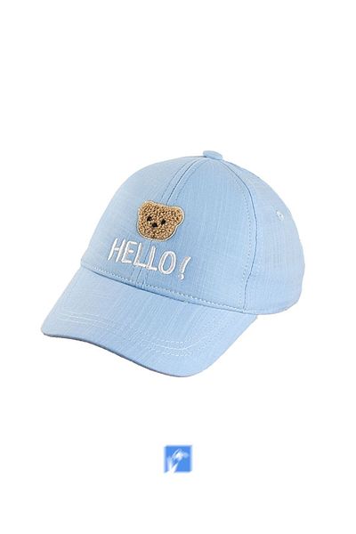 Kardelen Butik Denizli 100% Cotton Embossed Bear Detail Baby Boy Hat (0-18 Months) (Size 44-46 cm)