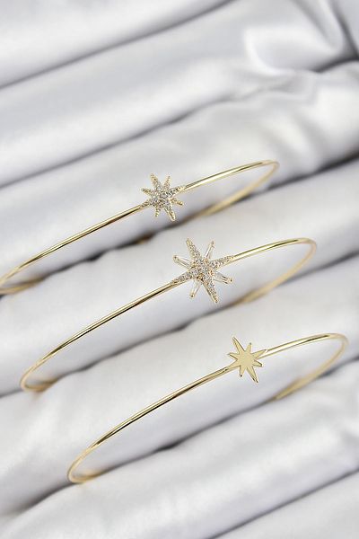 BESKAR Brass Zircon Stone Pole Star Model Gold Color Vip 3-Piece Women's Bracelet