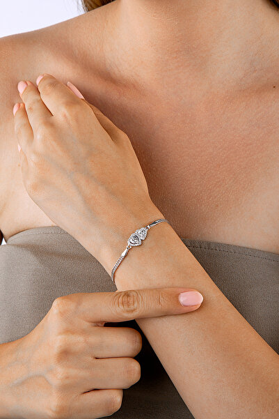 innuendo jewelery 925 Ayar Gümüş Çift Kalp Taşlı Bileklik