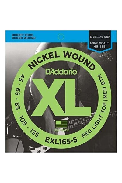Daddario Exl165-5 Bass Guitar String Set, 5 Strings, Xl, 45-105, Long Scale