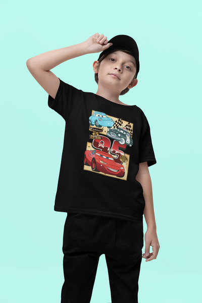 SEVBANO تي شيرت للأطفال مطبوع عليه سيارات كارتونية للجنسين 95 (1-12 سنة)