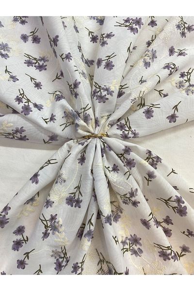 Yiğit Kumaş Embroidery Embroidered Lilac Small Floral Pattern Cotton Fabric
