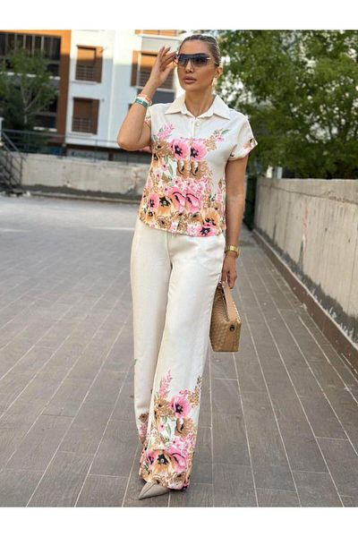 Robin 37291 Floral Linen Suit Pink