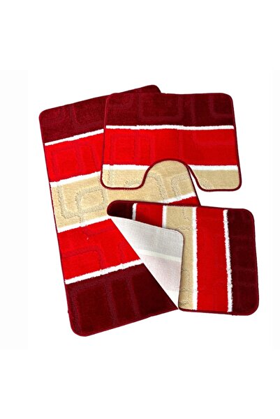 OPTIM DEKO Set covoras de baie 3 piese, polipropilena, 100x60, 60x50, 40x60, Rosu Multicolor