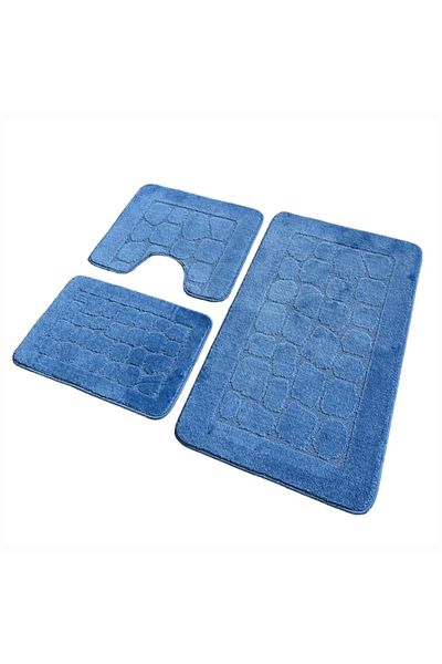 OPTIM DEKO Set covoras de baie 3 piese, polipropilena, 100x60, 60x50, 40x60, Albastru Uni