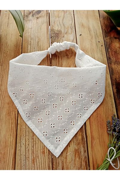 Mufincollection Handmade Lace Cotton Fabric Elastic Bandana – Vintage Triangle Style