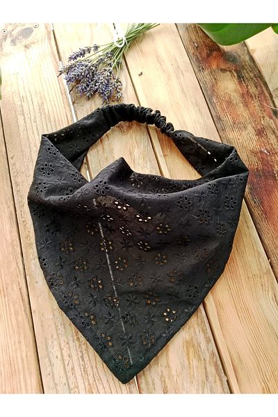 Mufincollection Handmade Lace Cotton Fabric Elastic Bandana – Vintage Triangle Style