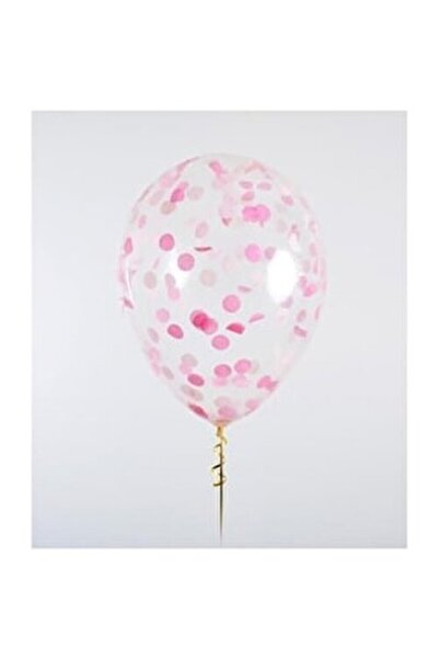 Baloncum Pembe Konfetili Şeffaf Balon 10 Adet 30 Cm Pullu Balon Balon Pulu Şe...