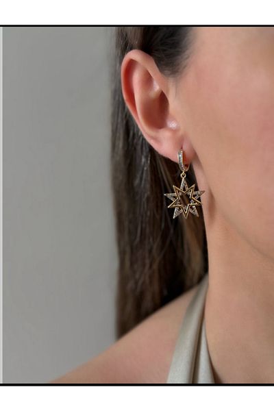 AychaAksesuar Steel Zircon Stone Two-Color Star Earrings