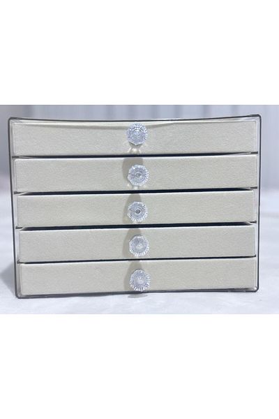 mirakuş 5 Tier Luxury Velvet Lined Jewelry Organizer with Drawers Cream Color